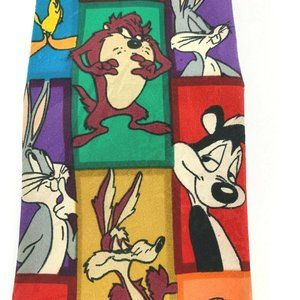 Looney Tunes Mania Men's Novelty Necktie: Rectangles w/ Bugs, Marvin, Taz, Pepe.